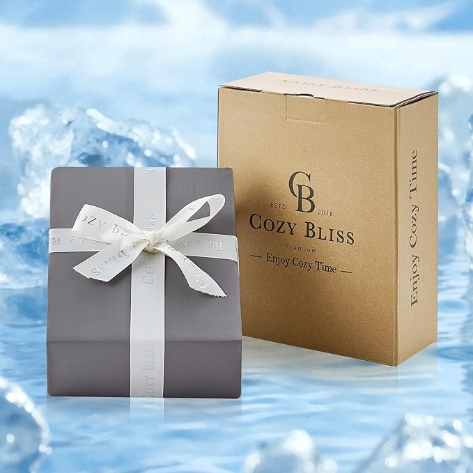 Cozy Bliss Premium Cooling Sheet Set Cali King Size, Q-Max>0.4, 3PCS No Flat Sheet with 2 Pillowcases, Breathable Fitted Sheet for Hot Sleepers & Night Sweats, Deep Pocket Up to 18 Inches, Dark Grey
