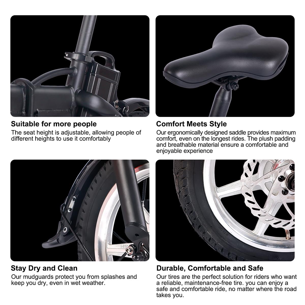 CEMOTO Electric Bike for Adults 350W Motor Folding Ebike 14" Adults Electric Bicycles 48V 10Ah Removable Battery UL2849 and GCC Certified up to 45 Miles