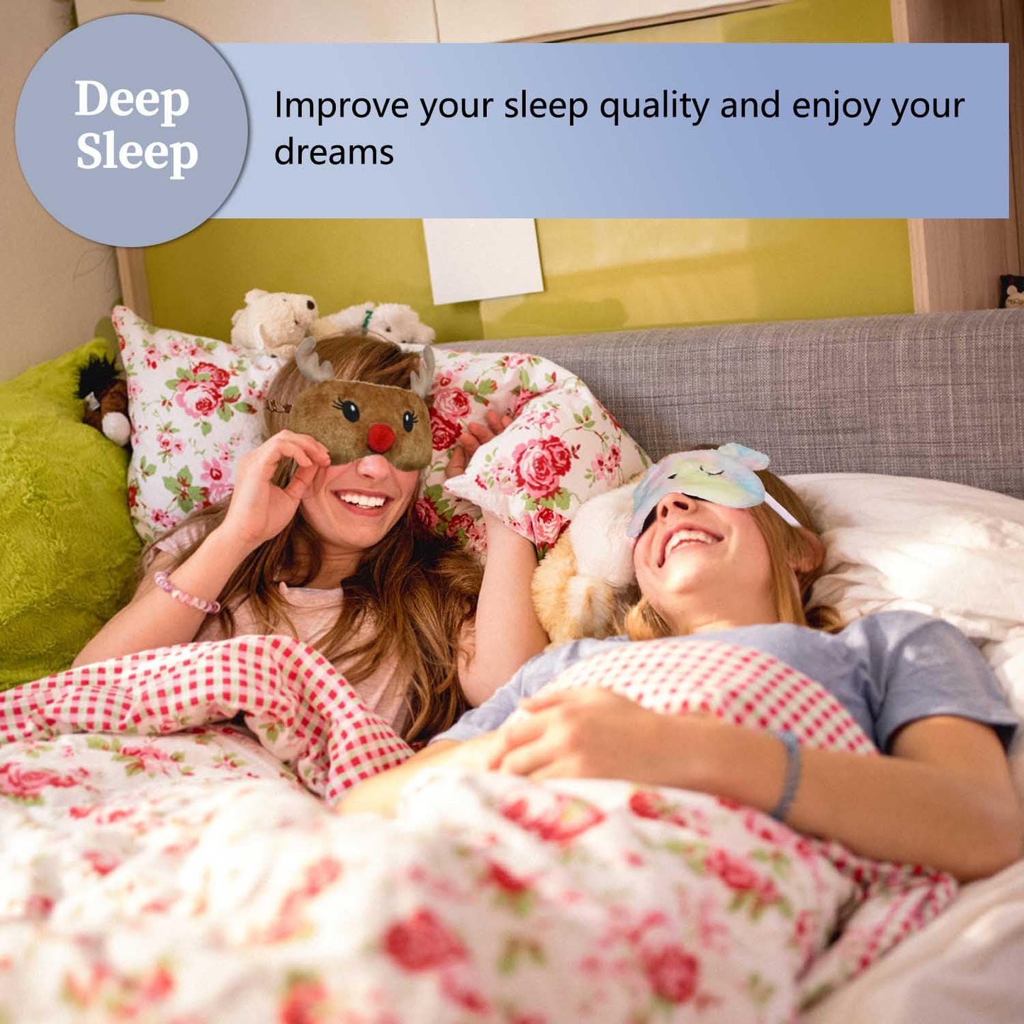 Mezeic Christmas Reindeer Sleep Mask Cute Antler Eye Masks Sleeping Soft Plush Cartoon Blindfold Funny Animal Eye Cover Xmas Presents for Women Men (Xmas Reindeer,Brown)