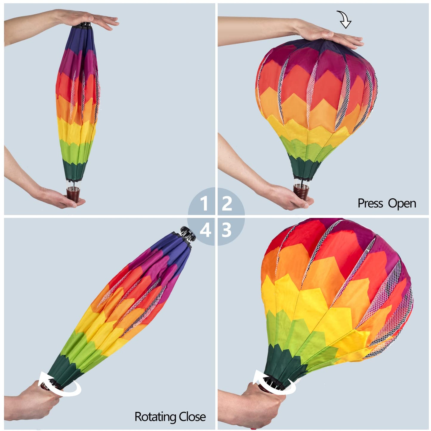 BusyLittleBee 2Pack Multicolor Hot Air Balloon Rainbow Wind Spinner Garden Decor, 59" H x 12" W, Nylon, UV & Weather Resistant, Fully Collapsible