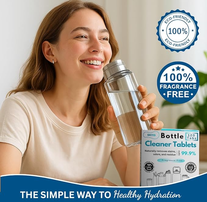120 Count, Odor & Stain Remover for Stainless Steel, Tumblers, Thermos & Glass Bottles – Effervescent Deep Cleaning Tabs, No Scrub Needed, Water Bottle Cleaner Tablets, Chlorine-Free