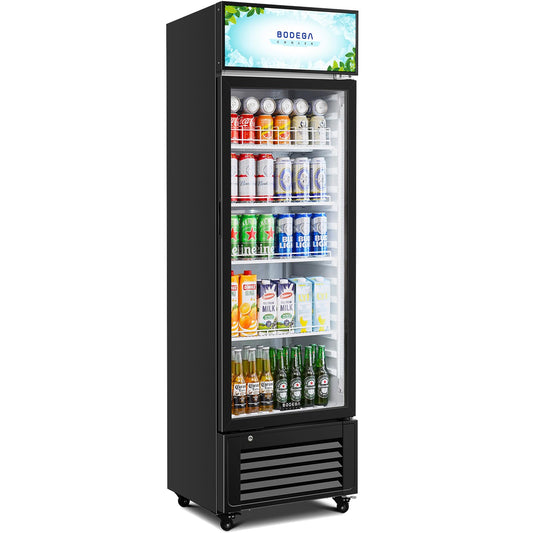 BODEGACOOLER Commercial Refrigerators with 4 shelves, 240 cans &160 bottles Beverage, 11.3 Cu. Ft. Commercial Merchandiser Refrigerators with Soft LED Light,For Garage, Gym, Man cave, Shop, Office.