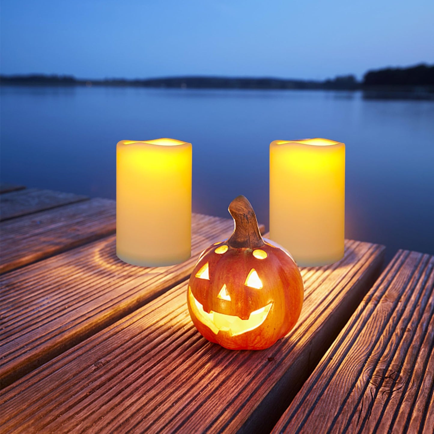 4'x6' Flameless Battery Operated LED Candles with Timer - 2 Pack Outdoor Waterproof Flickering Electric Fake Pillar Tall Candles for Wedding Party, Halloween, Christmas - Cream White