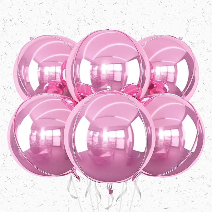 6Pcs Pink Round Foil Balloons,Giant 4D Round Ball Balloons,22 Inch Metallic Pink Balloon for Birthday Wedding Graduation P...