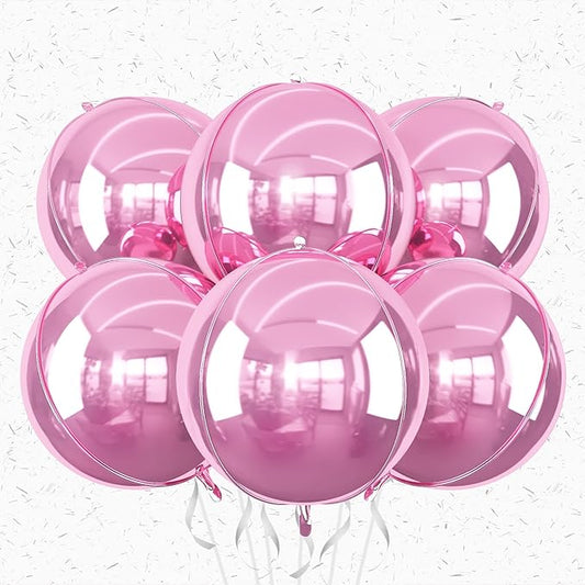 6Pcs Pink Round Foil Balloons,Giant 4D Round Ball Balloons,22 Inch Metallic Pink Balloon for Birthday Wedding Graduation P...