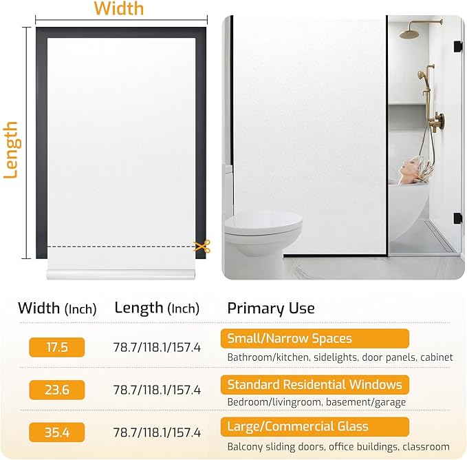 LUTE Window Privacy Film, Frosted Glass Window Film, Static Cling Heat Control Frosting Glass Sticker Removable, Non-Adhesive Opaque Covering for Bathroom Home Office Door (White, 35.4" x 118.1")