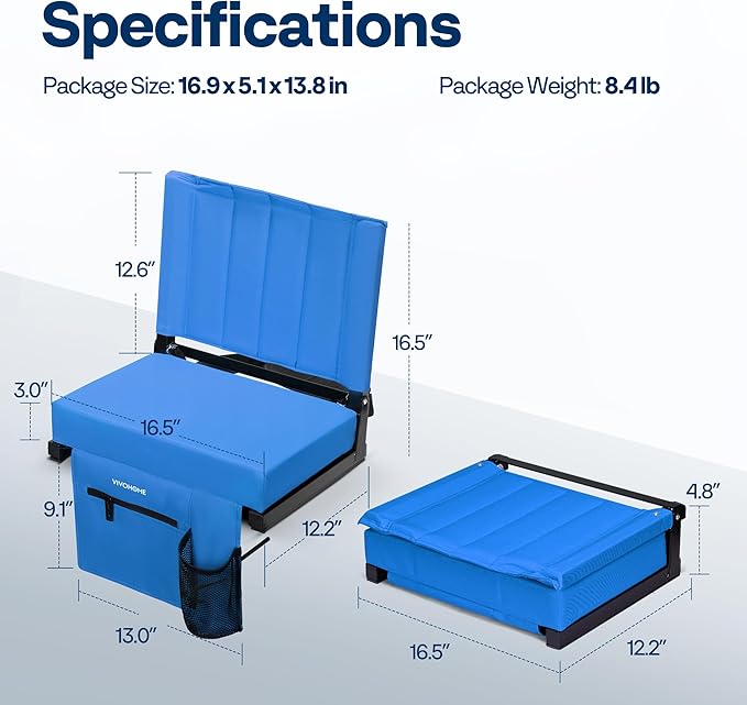 VIVOHOME Portable Stadium Seat for Bleachers with Back Support, Folding Bleacher Chair with Cup Holder and Shoulder Strap Blue