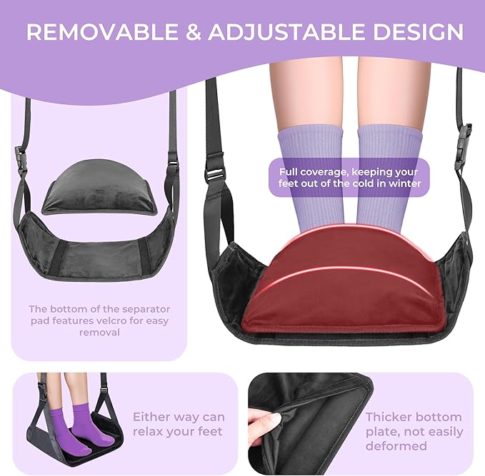 Babenest 2pcs Airplane Foot Hammock, Foldable Leg Rest Support with Adjustable Strap & Cover, Thickened Bottom for Feet Warmth, Portable Flight Footrest Holder for Air Travel, Office & Car (Cover)