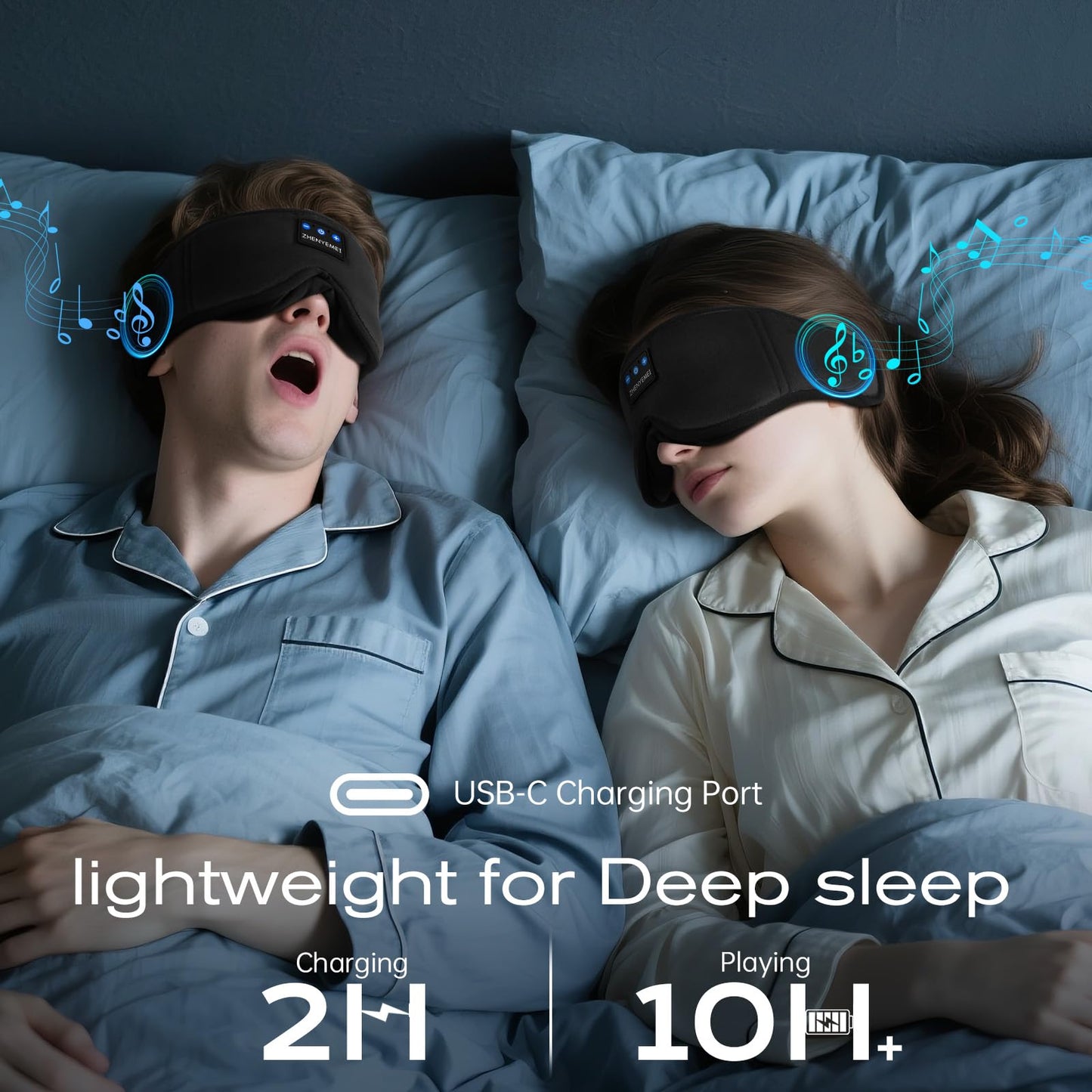 ZHENYEMEI 3D Sleep Mask with Bluetooth Headphones, Sleeping Headphones for Side Sleepers, Wireless Music Eye Mask with Ultra-Thin Stereo Speakers for Men, Women, Tech Gifts, Black