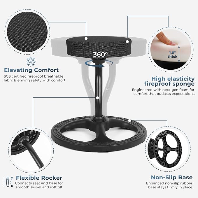 Upaloop ADHD Chair for Kids, Yoga Chairs for Adults, Wobble Stool Active Flexible Seating Desk Chair with Non-Slip Base and Washable Seat Cover for Stability, Balance, Yoga, Office, School, Classroom