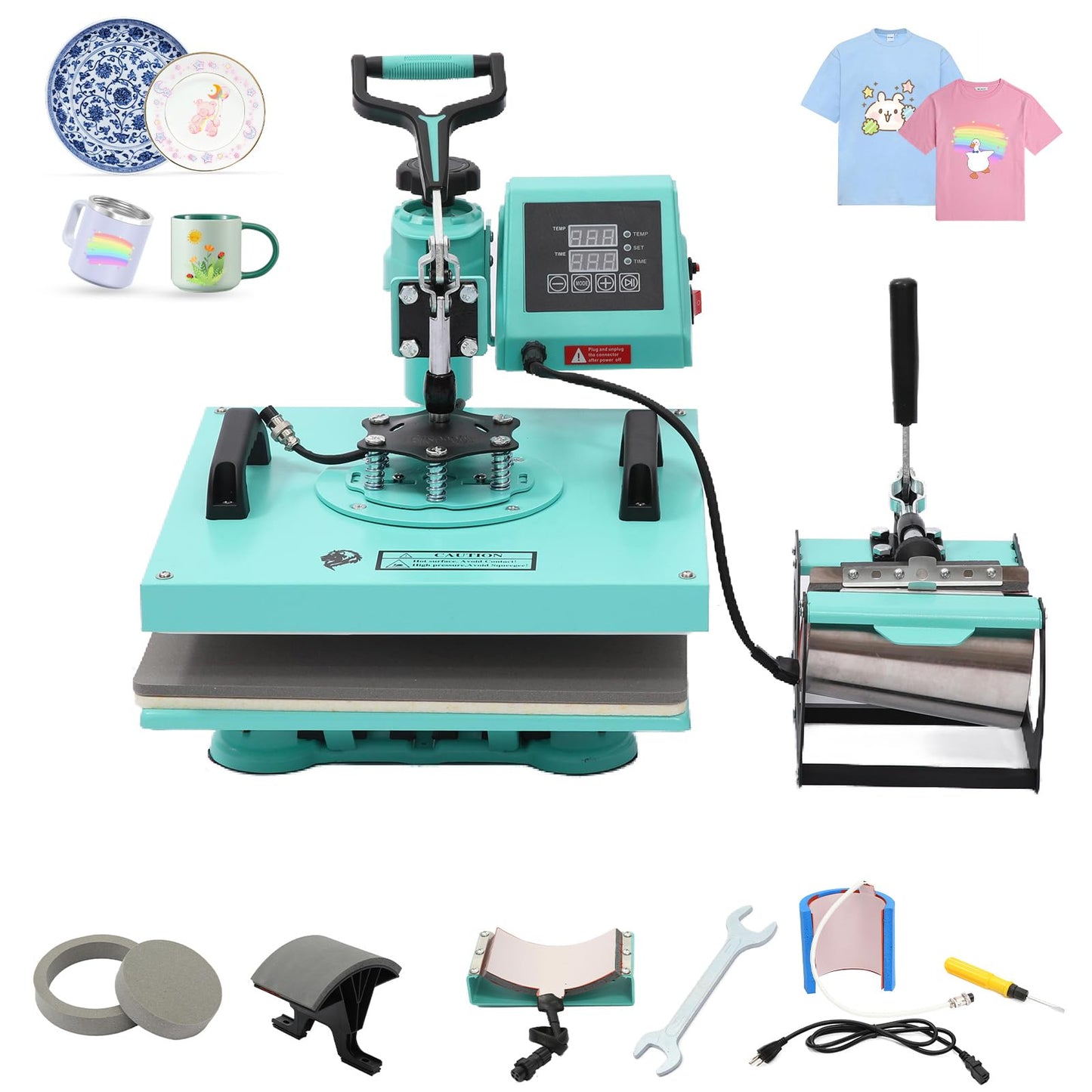 GarveeHome 6 in 1 Heat Press Machine, 15x15 inch Sublimation Heat Press, 360° Swing Away Digital Heat Transfer Multifunction Heat Transfer Sublimation Combo for T-Shirt, Cap, Mug, Plate, Pillow, Bag