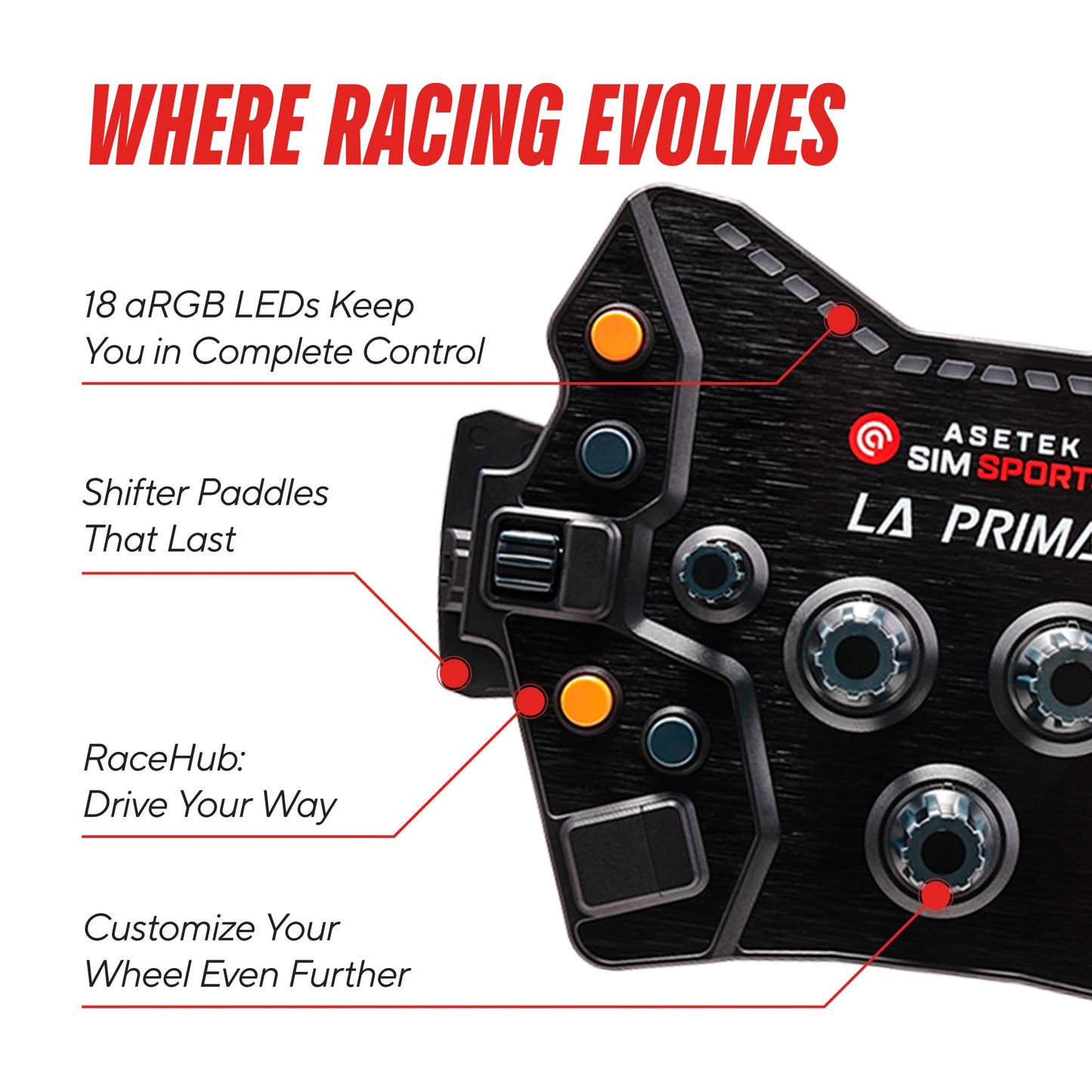 ASETEK La Prima GT Button Box | Sim Racing Control Panel for Gaming Steering Wheel | Steering Wheel PC Accessory for Ultimate Racing Experience | High Precision & Customizable Controls