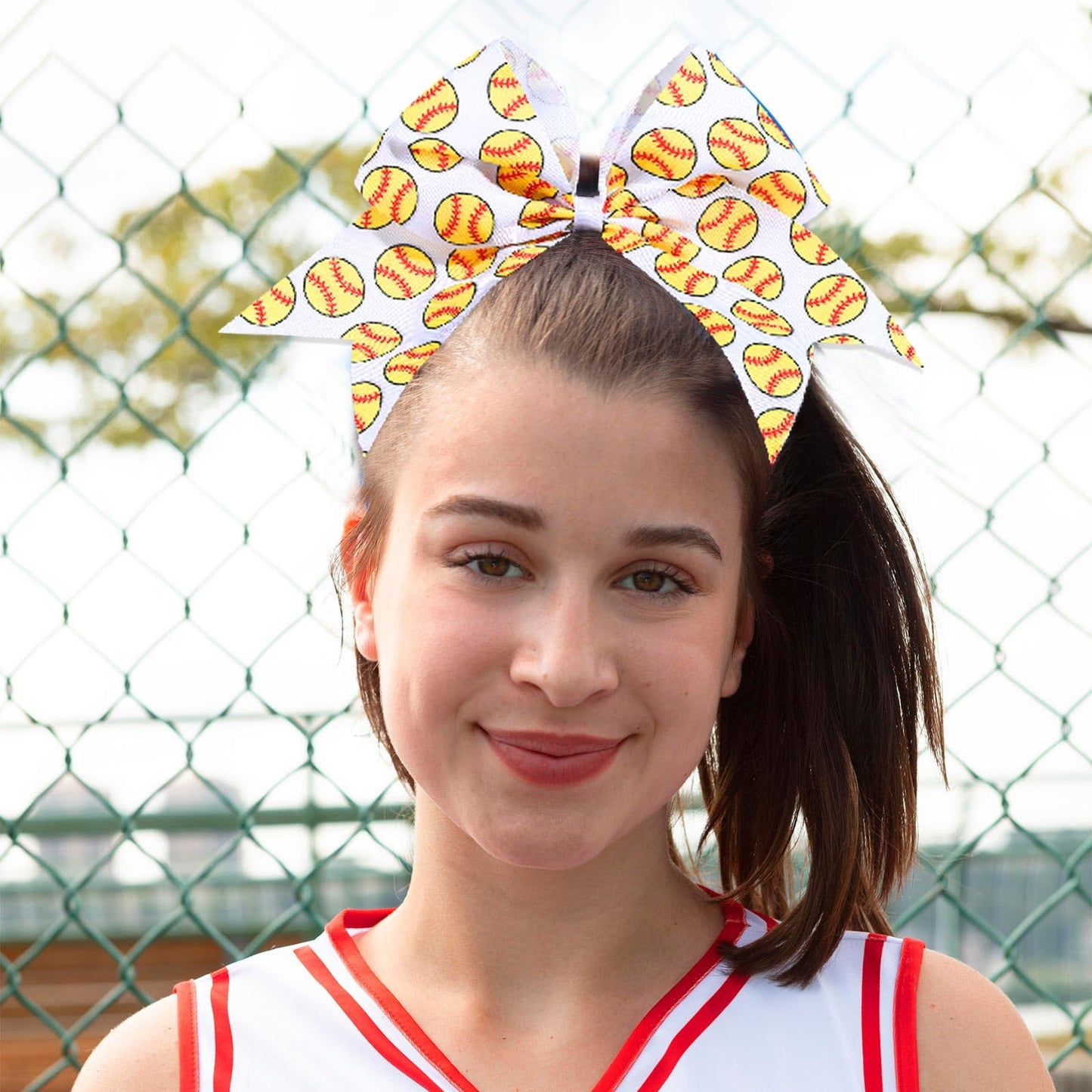 10 PCS 8 Large Glitter Softball Cheer Bows for Cheerleaders, CN Sparkly Baseball Hair Bows with Elastic Hair Ties Accessories fo
