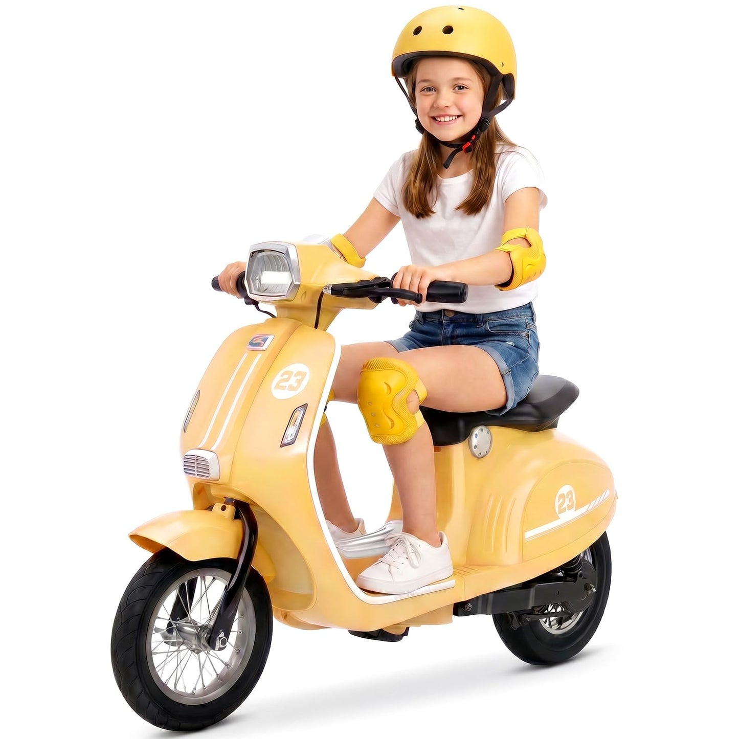 Kids Motorcycle, 2 Wheel Electric Motorcycle for Girls Ages 8-12, 24V Ride on Toys with Music, Story, Headlight, 3 Speed Options, Up to 60min Ride Time, for Riders up to 143 lbs, Easy Assemble, Yellow