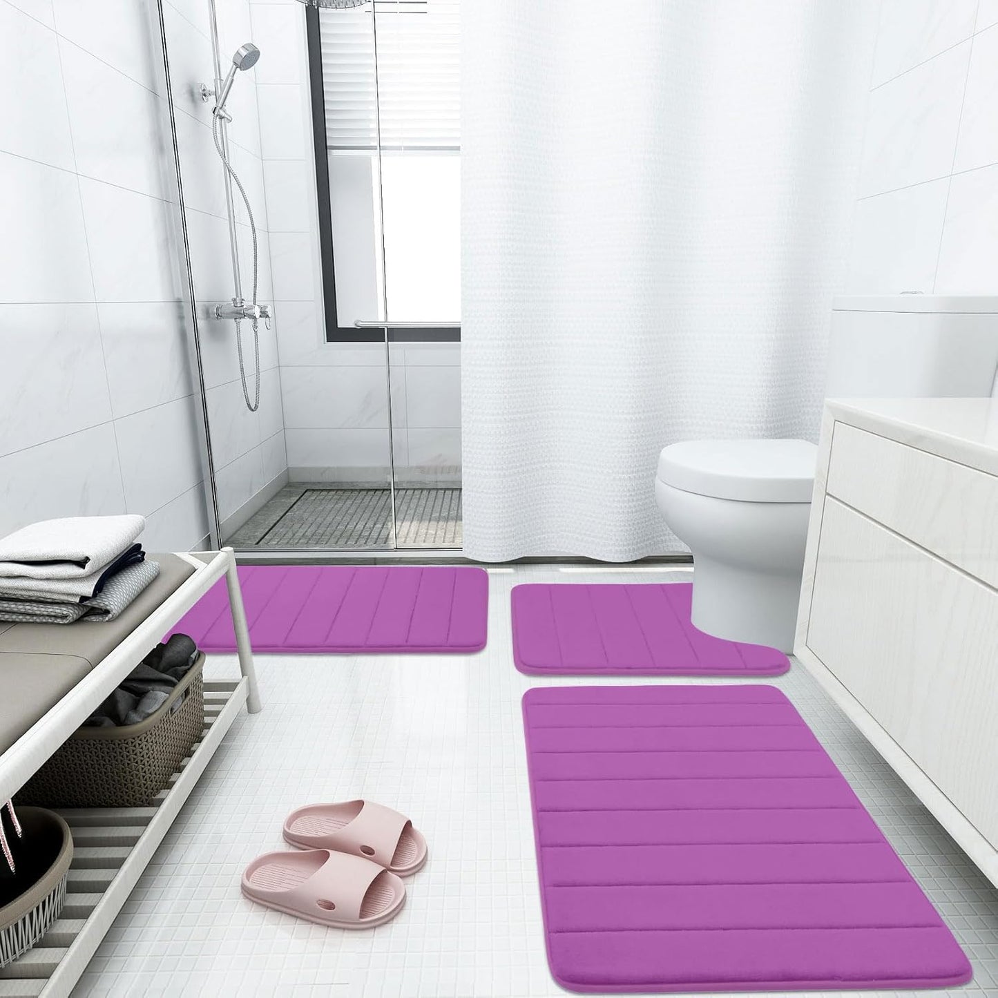 Buganda Memory Foam Bath Mat, 24" x 16", Ultra Soft and Non-Slip Bathroom Rugs, Water Absorbent and Machine Washable Bath Rug for Bathroom, Shower, and Tub, Violet