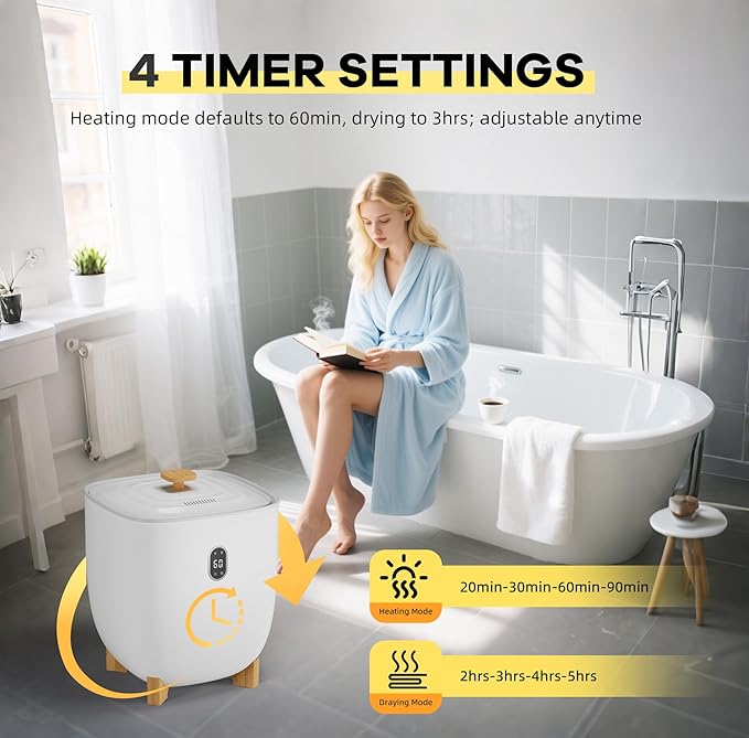 Senfot Towel Warmer Bucket, 20 L Towel Dryer Heater Blanket Warmer with Heating & Drying Modes, Led Display, Timer & Auto Shut Off, Compact for Bathrooms, Spas, Apartments