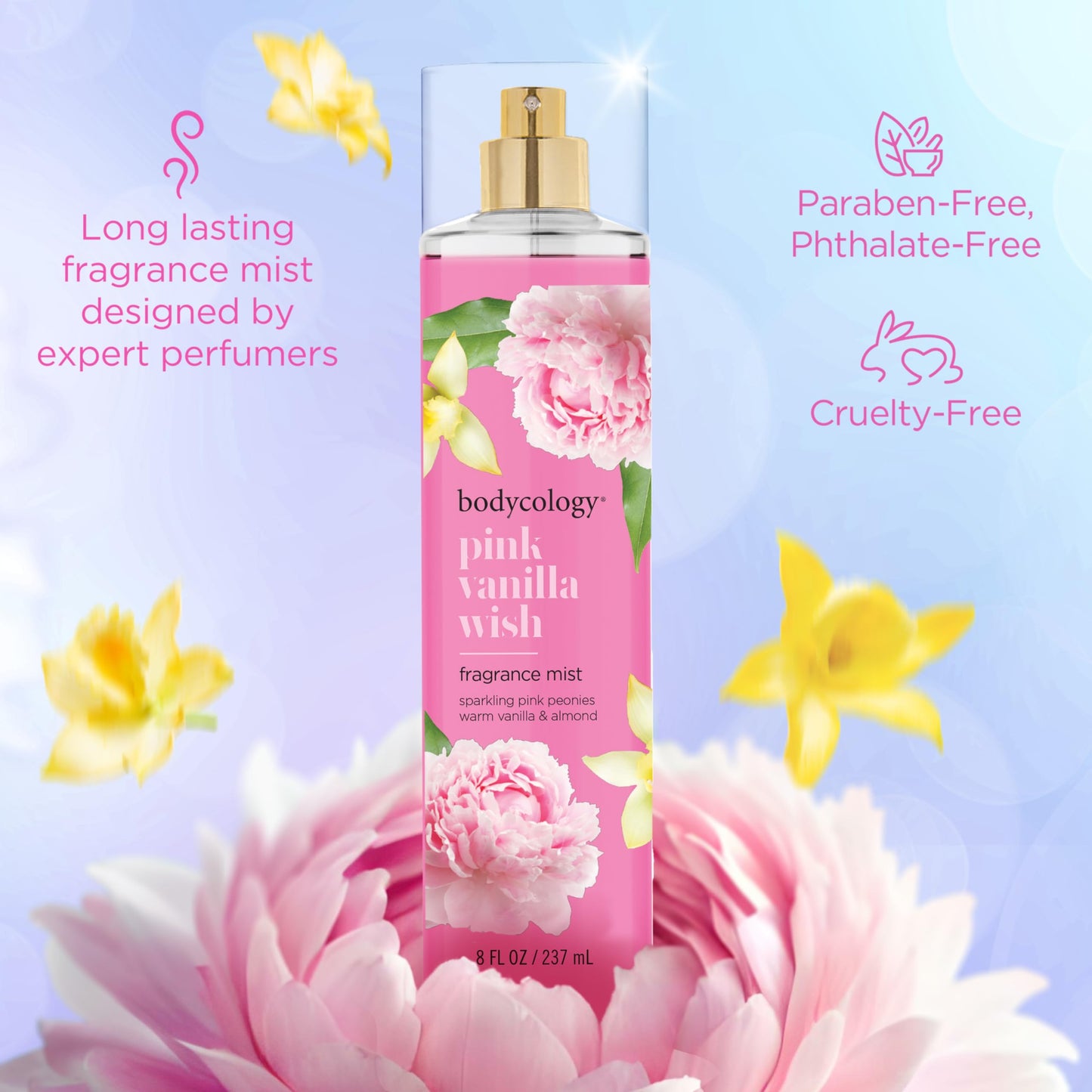 Bodycology Long-Lasting Fragrance Body Mist, Pink Vanilla Wish, 8 fl oz