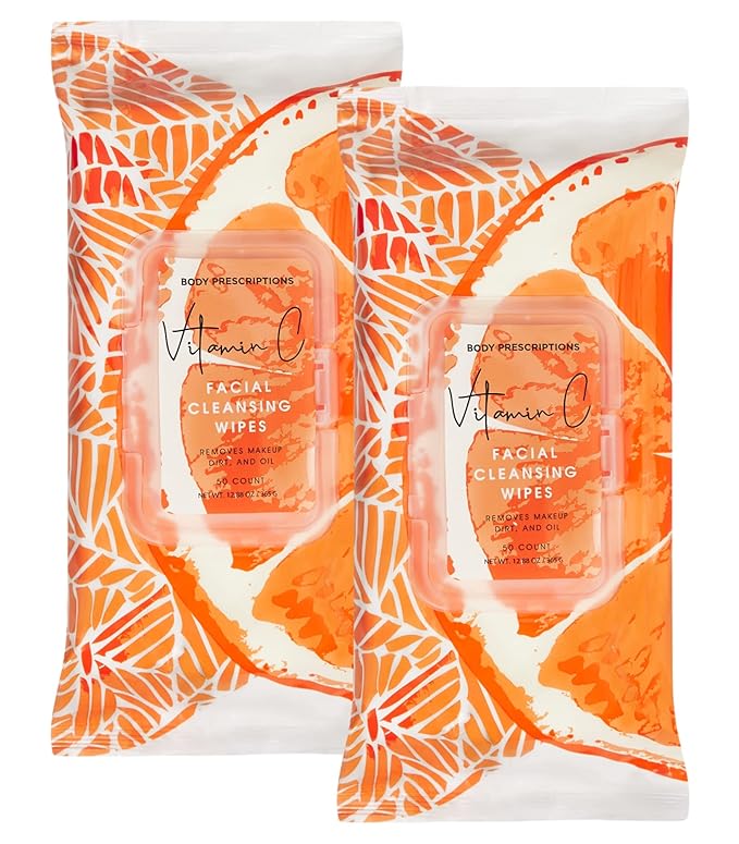 Body Prescription Makeup Cleansing Wipes - Gentle and Effective Face Wipes, 1 Count (Pack of 2), Vitamin C