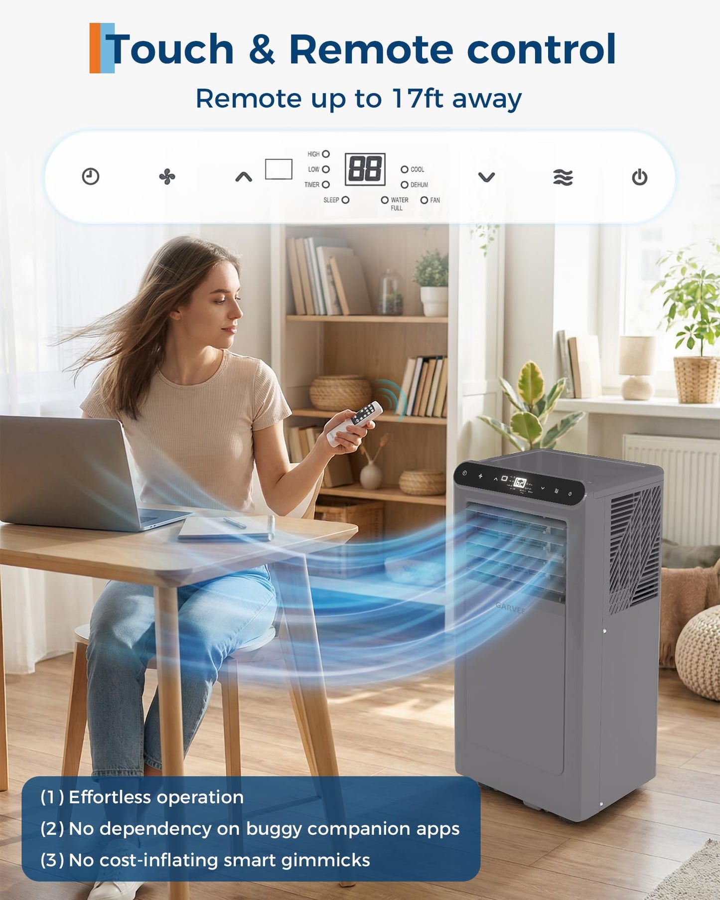 Garvee 8000 BTU Portable Air Conditioner,Up to 350 Sq.Ft. Remote Control 48dB Portable AC Unit, Dehumidifier, Fan, Sleep, 24H Timer&Installation Kit, DOE Certified, Ceer 6.2,Grey+Black Panel