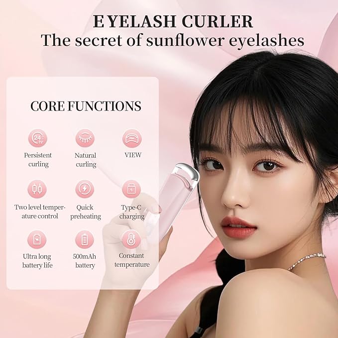 Heated Eyelash Curler for Natural Lashes 2 Level Adjustable Temperature Mini Electric Lash Curler Fast 3 Second Heat Up 24 Hours Long Lasting Curl (WhiteBlue)