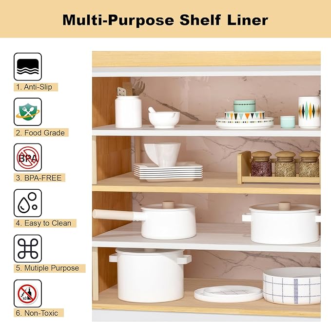 Shelf Liner, 16 Inches x 20 FEET Non-Slip Kitchen Cabinet Liner, Washable Oil-Proof Non-Adhesive Contact Paper for Kitchen Drawer, Cabinet, Shelves, Refrigerator, Storage, Desks, coutertops