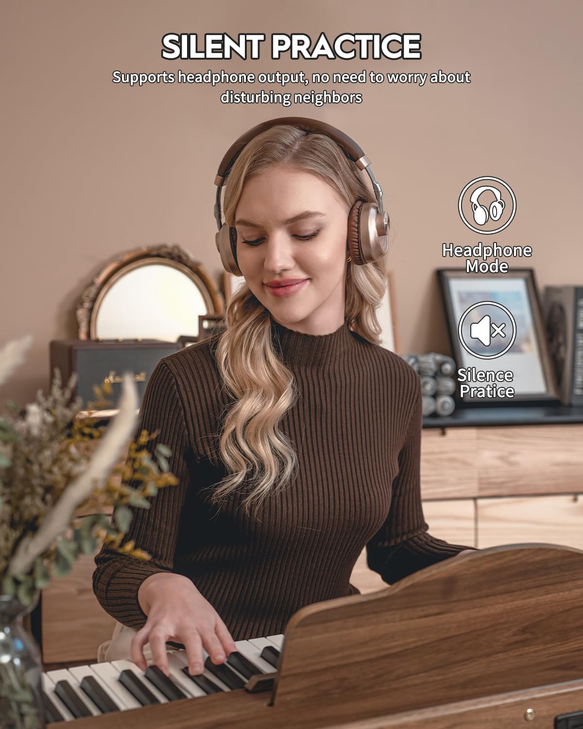 STRICH Digital Piano 88 Keys, Hammer-Action Weighted Keyboard, Full size Electric Piano Keyboard with Stand, 25Wx2 Speakers, Supports USB-MIDI/Wireless Connecting SDP-300S (Color Walnut Wood)