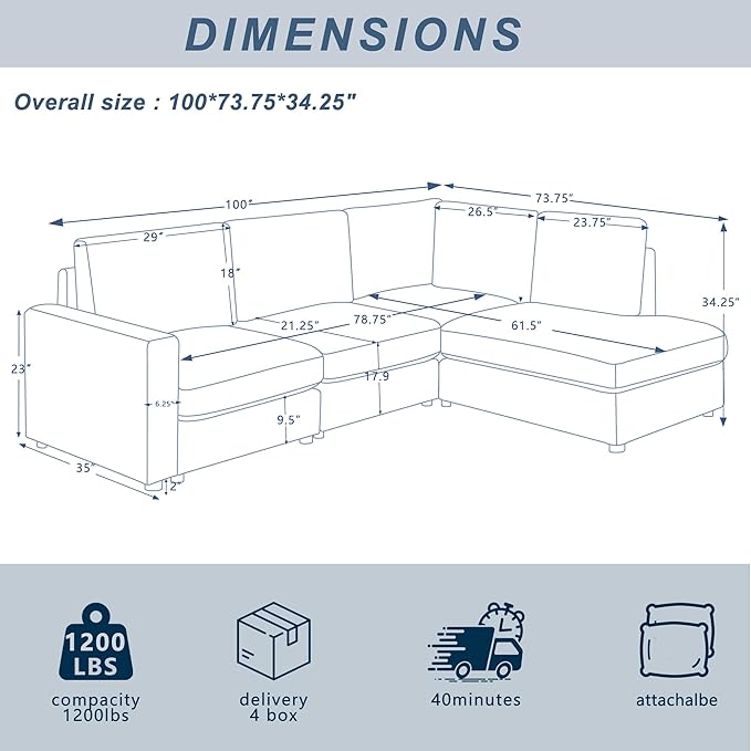 Mofolit 100“ L Shaped Couch with Reversible Chaise Sectional couches Sofa Corner Couches for Living Room,Apartment and Compact Spaces(Cream)