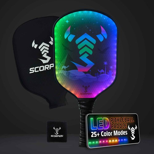 SCORPION Pioneer Pickleball Paddles - Premium, Lightweight Pickleball Paddle with LED Edge Lighting, Fiberglass Face, 11mm PP Honeycomb Core - Pickleball Set with Paddle Cover & Wrist Sweat Band