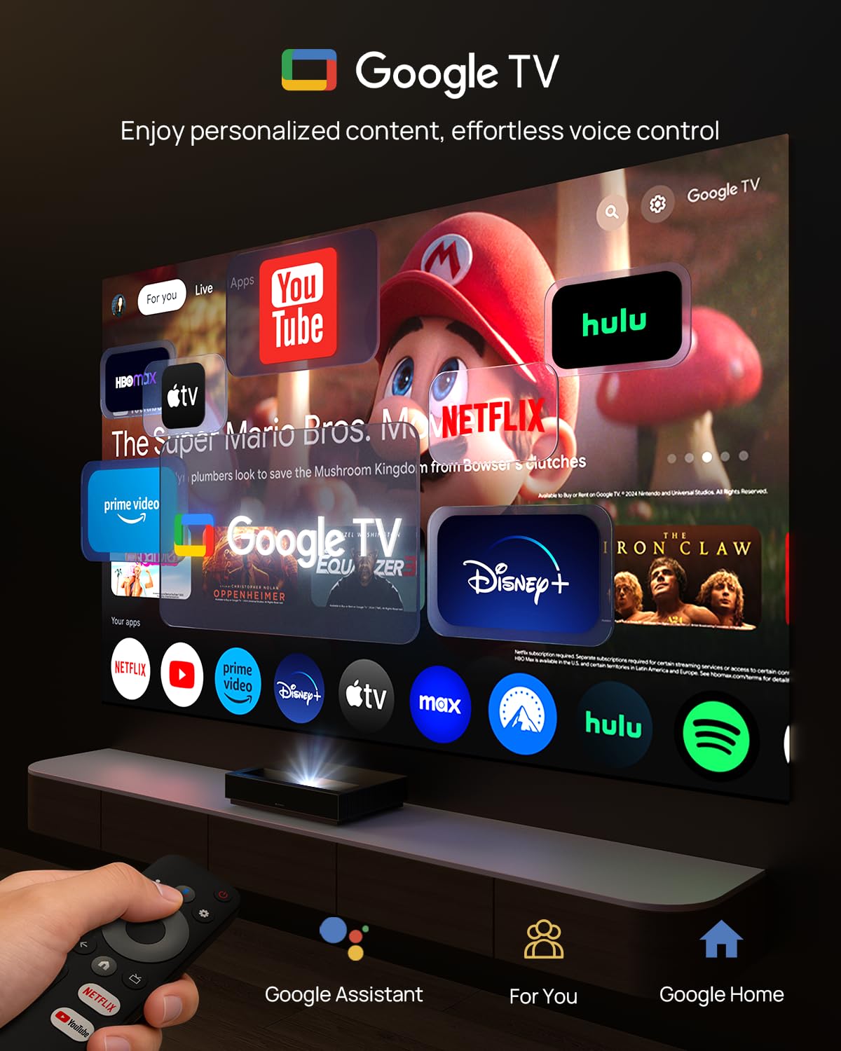WEMAX Nova Pro 4K Ultra Short Throw Projector, 150" ALPD Laser TV with Smart Google TV, 2100 ISO Lumens, Dolby Audio, UST Projector for Movie, WiFi Bluetooth, Built in Google Assistant (Black)