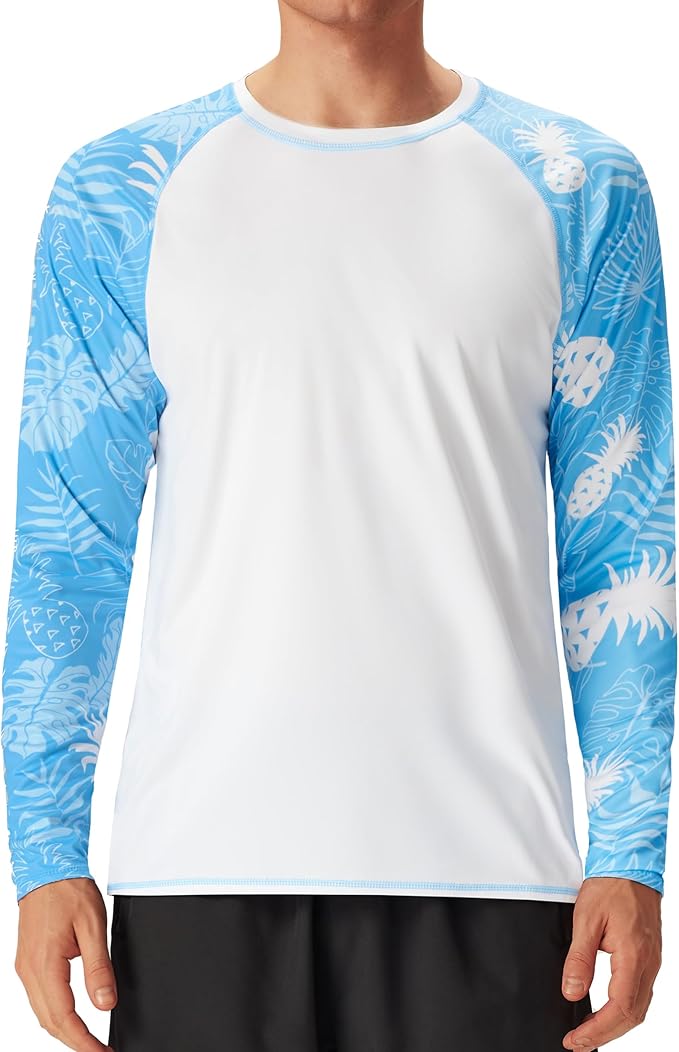 FISHEAL UPF 50+ Mens Swim Shirts, Long Sleeve Sun Protection Shirt, Quick Dry UV SPF Rash Guard for Beach Water Fishing