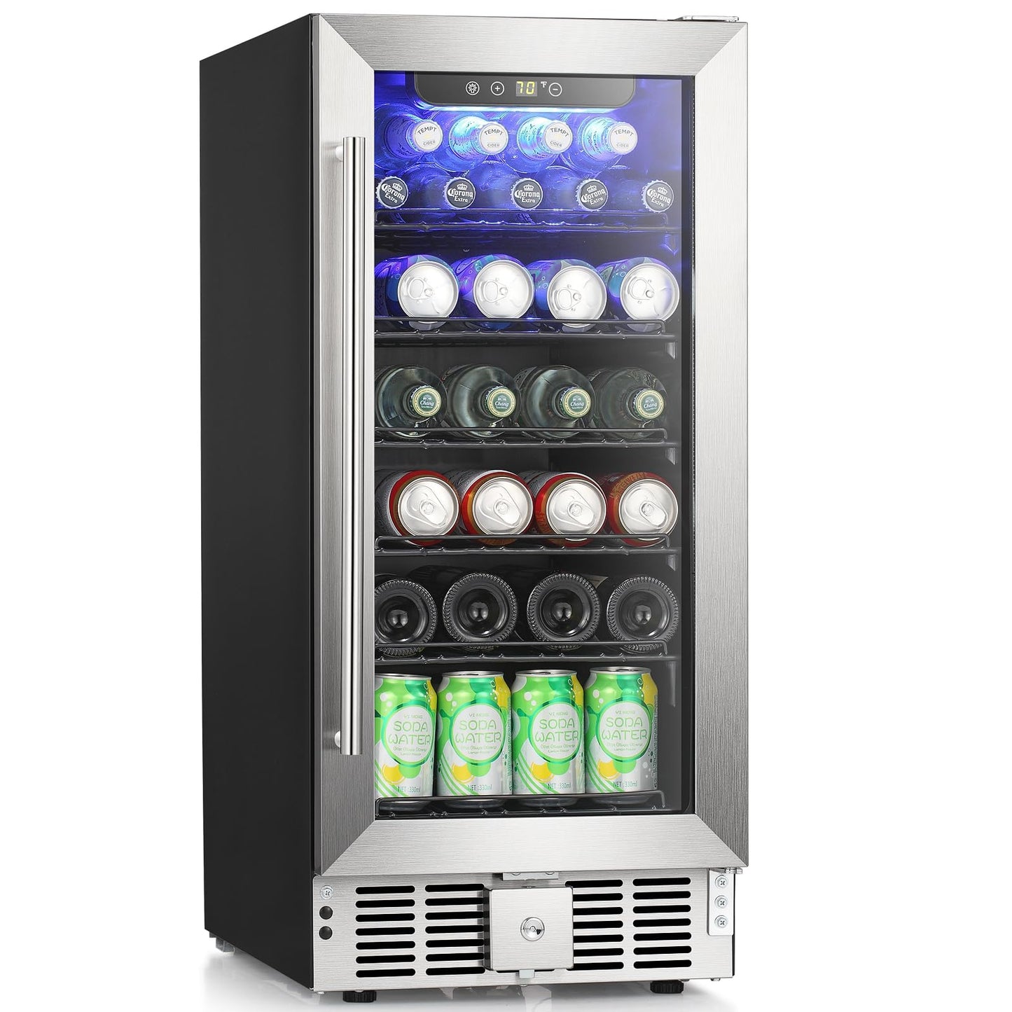 Antarctic Star 115 Can Beverage Refrigerator Cooler, 2.9 Cu.Ft Mini Fridge with Safety Lock, Beverage Cooler with Glass Door/LED Light/Adjustable Removable Shelves for Home/Office/Bar(Stainless Steel)