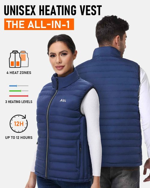 SowYee Heated Vest for Men Women with 20000mAh Battery Pack Included, Mens Electric Warming Heating Vests Jacket Coat for Hunting, Blue, XL