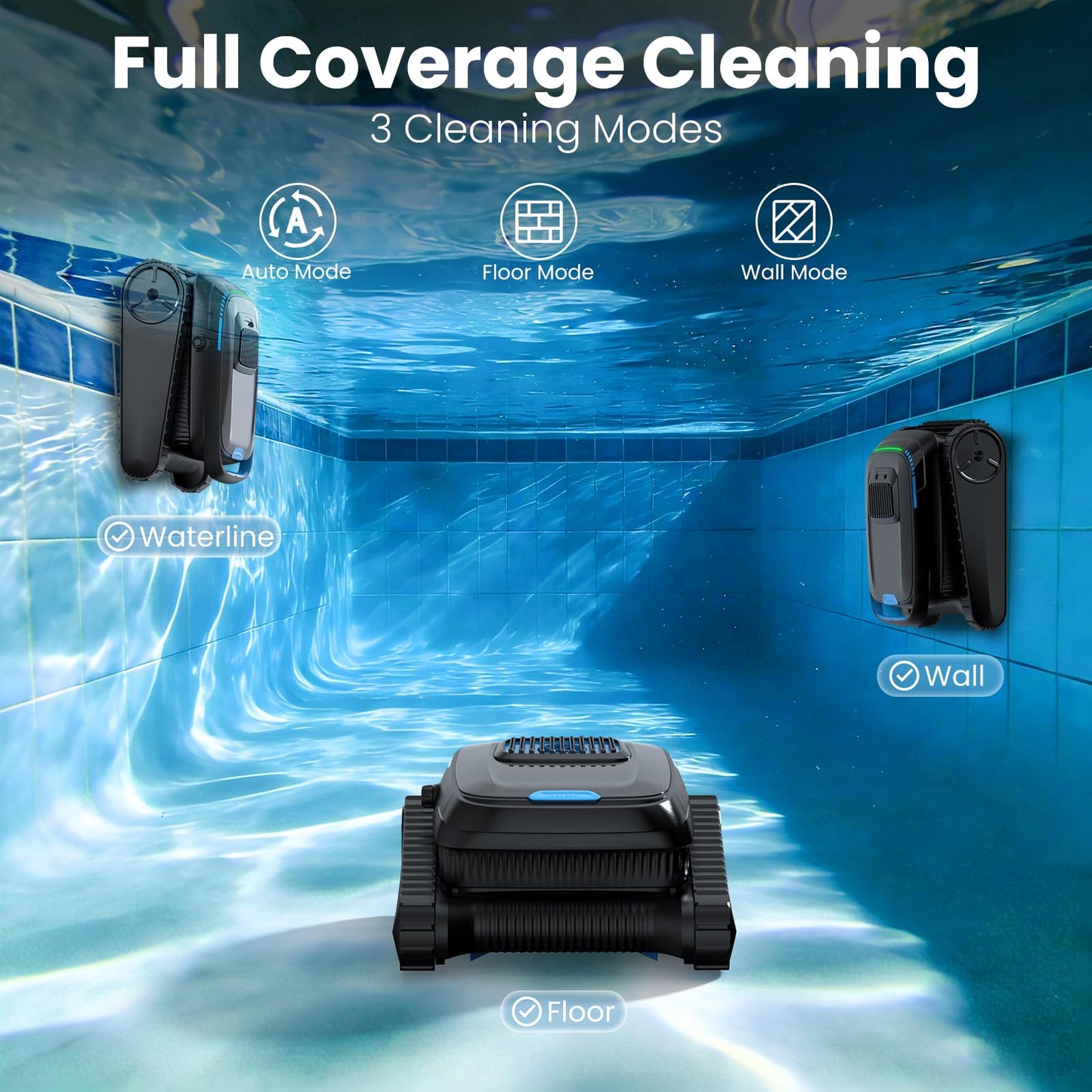 BOTLUXE Robotic Pool Vacuum PC10, Cordless Pool Cleaner Robot for Inground & Above Ground Pools, Smart Navigation, 5000GPH Suction Power for Cleaning Floor, Wall & Waterline, Self-Parking, Black