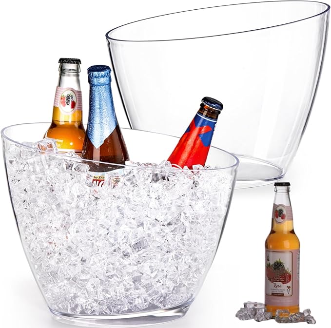 Lawei 2 Pack Acrylic Ice Bucket, 5.2L Clear Plastic Champagne Wine Bucket Chiller, Oval Bar Ice Cooler Container, Food Gra...