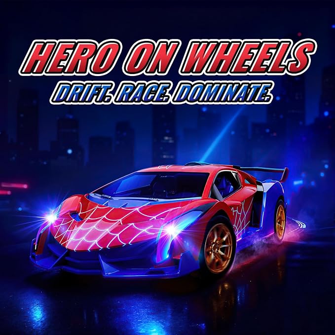 Spider Remote Control Car with Multi-Color Flash Lights, Drift RC Cars, Spider Toys Gifts for 3 4 5 6 7 8 9 10 Year Old Boys Age 3-4 4-6 6-8 8-12 Christmas Birthday Gift, Toddler Kids Toy