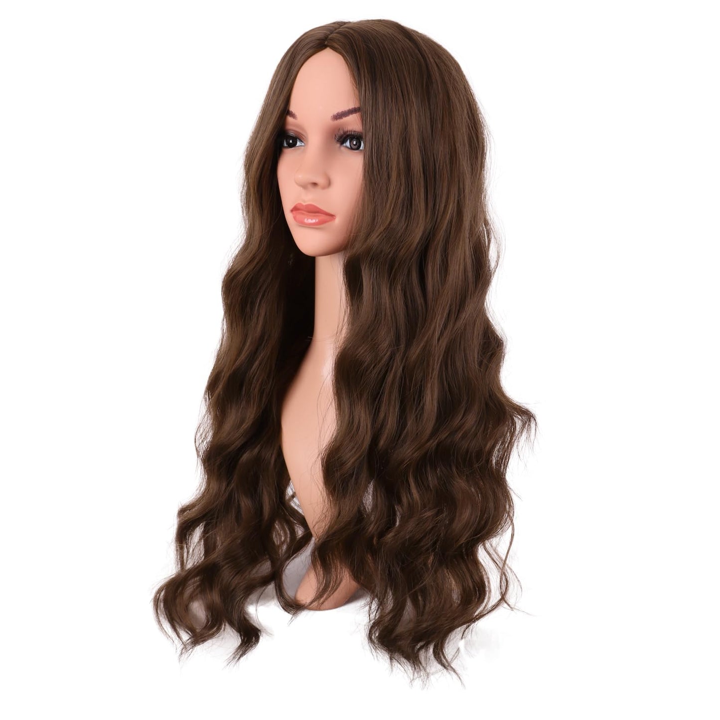 MapofBeauty 28 Inch/70 cm Long Wavy Middle Part with No Bangs Synthetic Fiber Curly Fashion Women Party Cosplay Wig (Brown)