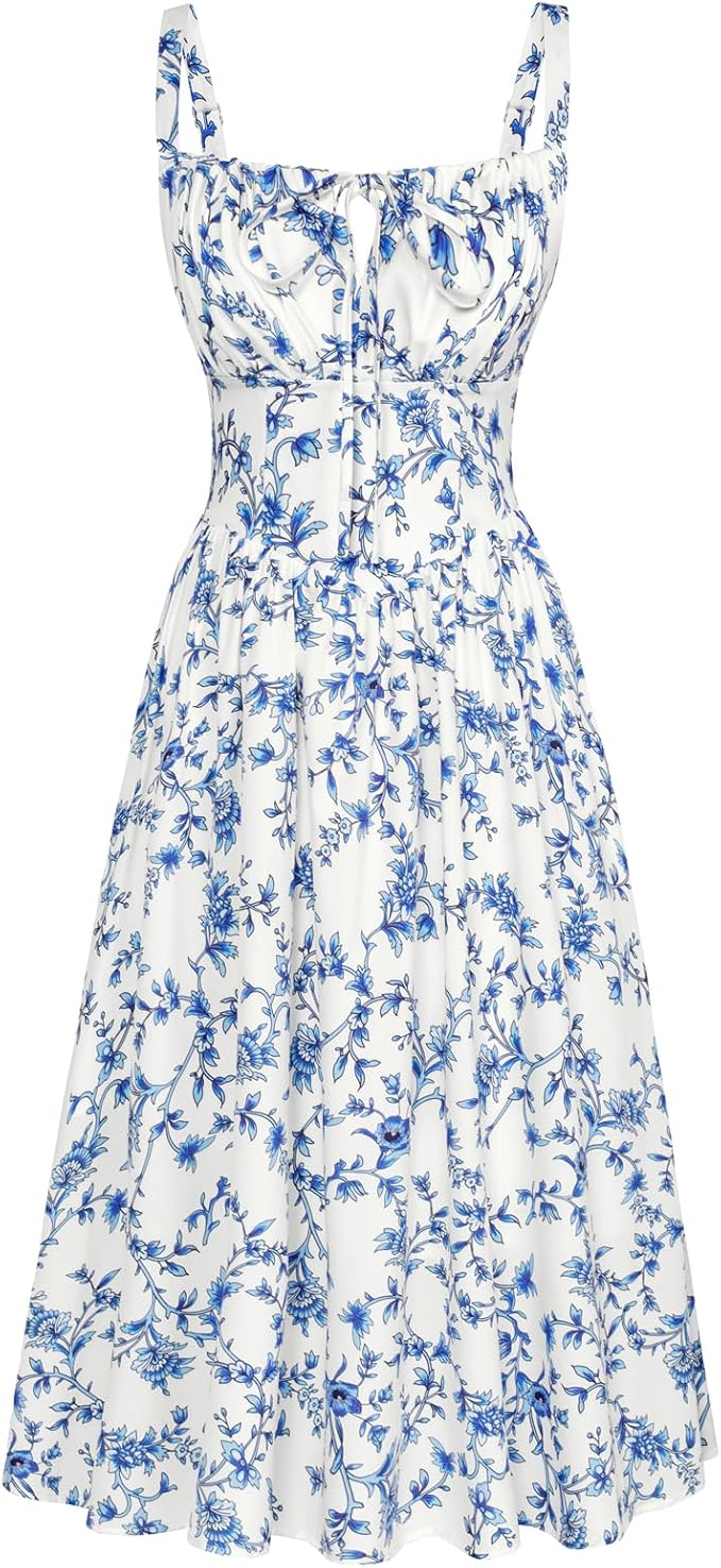 SCARLET DARKNESS Women's Floral Midi Dress Corset Sundresses 2026 Summer Spring Vacation Milkmaid Dresses