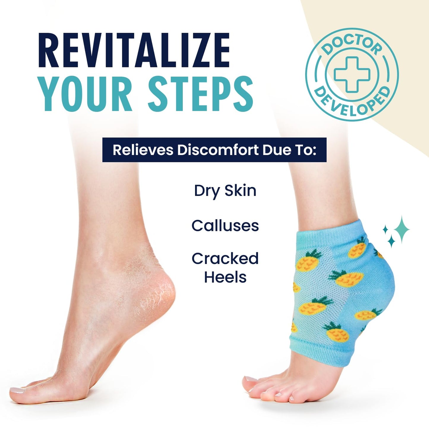 Dr. Frederick's Original Moisturizing Heel Socks for Cracked Heel Treatment - 3 Pairs - Stop Cracked Heels in Their Tracks - Sum