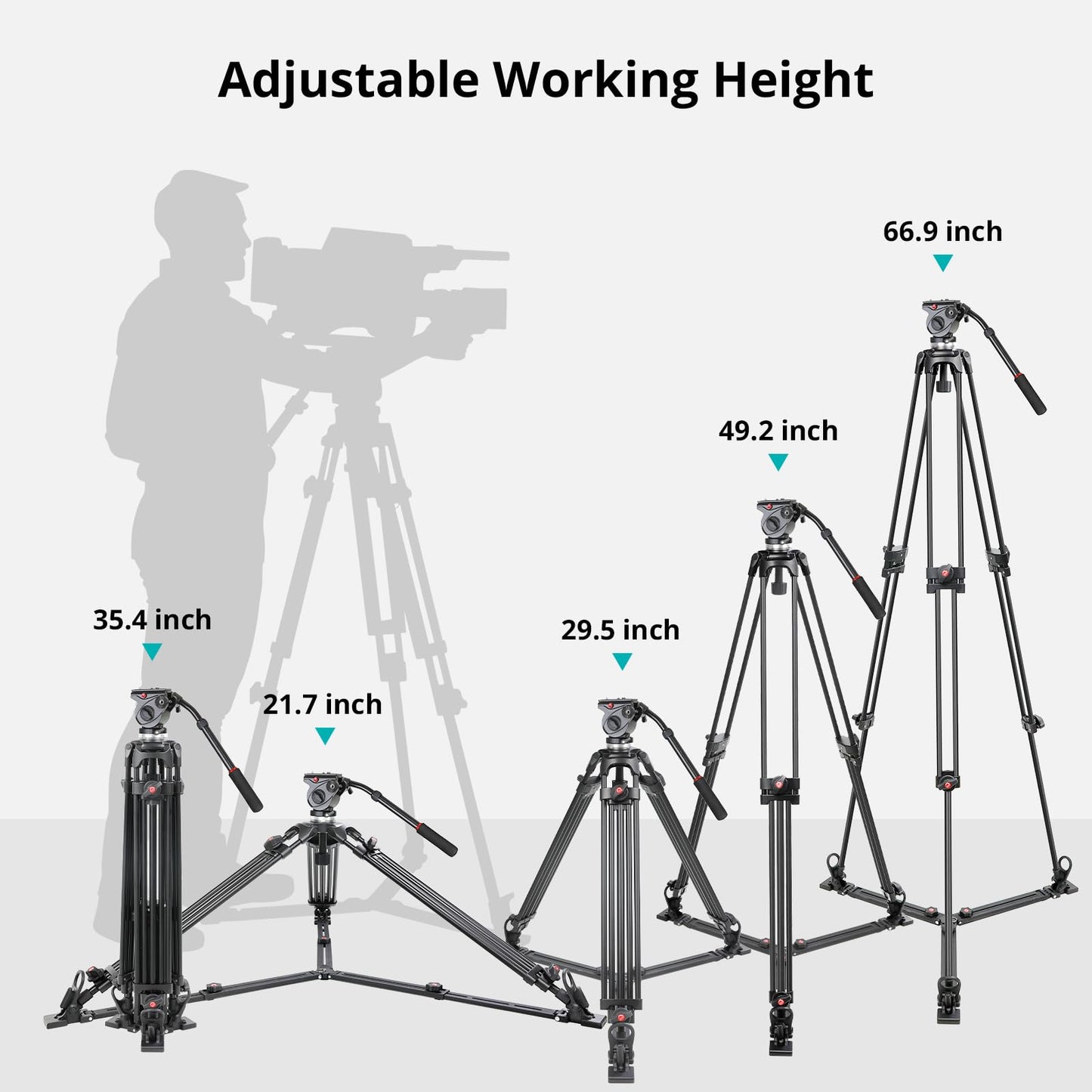 GVM 67" Video Tripod with Adjustable Damping Fluid Head, Metal Heavy Duty Dual-Mode QR Plate Compatible Flexible 360° Pan+90°/-75° Tilt, Max Load 22lb/10kg, for DSLR, Camcorders and Video Shooting