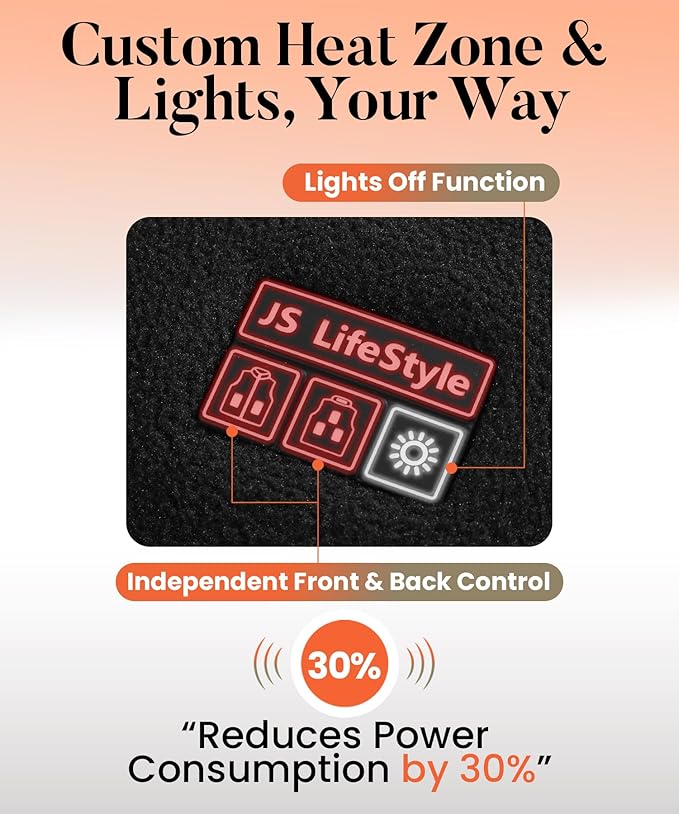 JS LifeStyle Heated Vest Jacket Women with 16000mAh Rechargeable Battery Pack Included Fleece Clothing with Light-Off Design