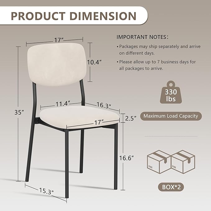 Einhomn Upholstered Dining Chairs Set of 6, Stackable Modern Dining Room Chairs, Kitchen Chairs w/Soft Velvet Backrest & Sturdy Metal Legs for Restaurant, Living Room, Cream Beige