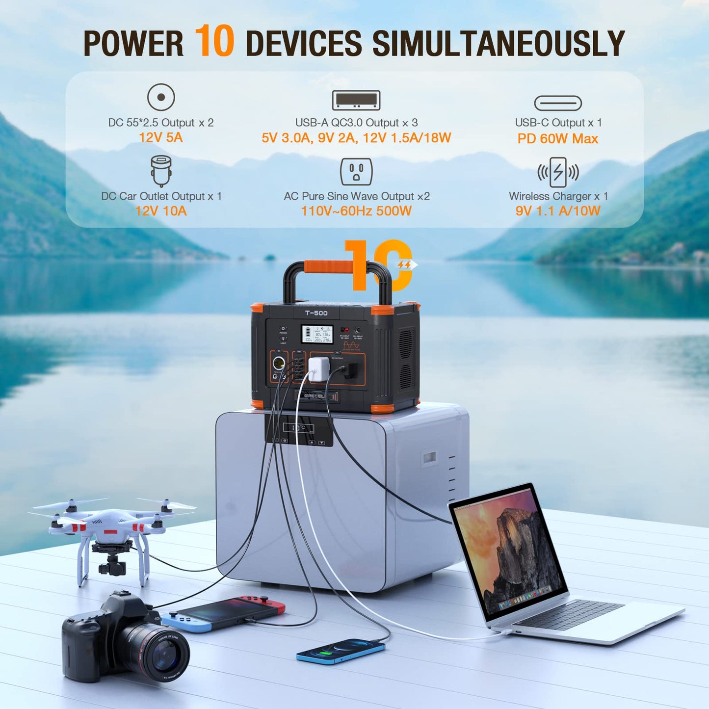519Wh Outdoor Solar Generator With 100W Portable Solar Panel 20V, Portable Power Station 500W(Peak 1000W) Backup Battery Pack So