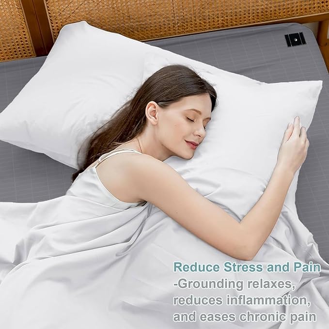Grounding Sheets Queen Size,10% Silver Grounding Bed Sheets Grounding Fitted Sheets for Reduce Stress (60 x 80 x 14 inches)