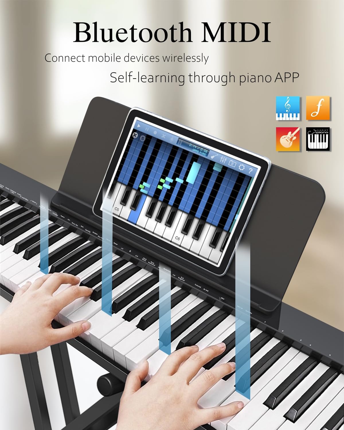 Longeye Piano Keyboard 88 Keys Compact Digital Piano for Beginners with Full Size Semi Weighted Keys, Sustain Pedal, Headphones, Carrying Case (88 Key With Stand, Black)