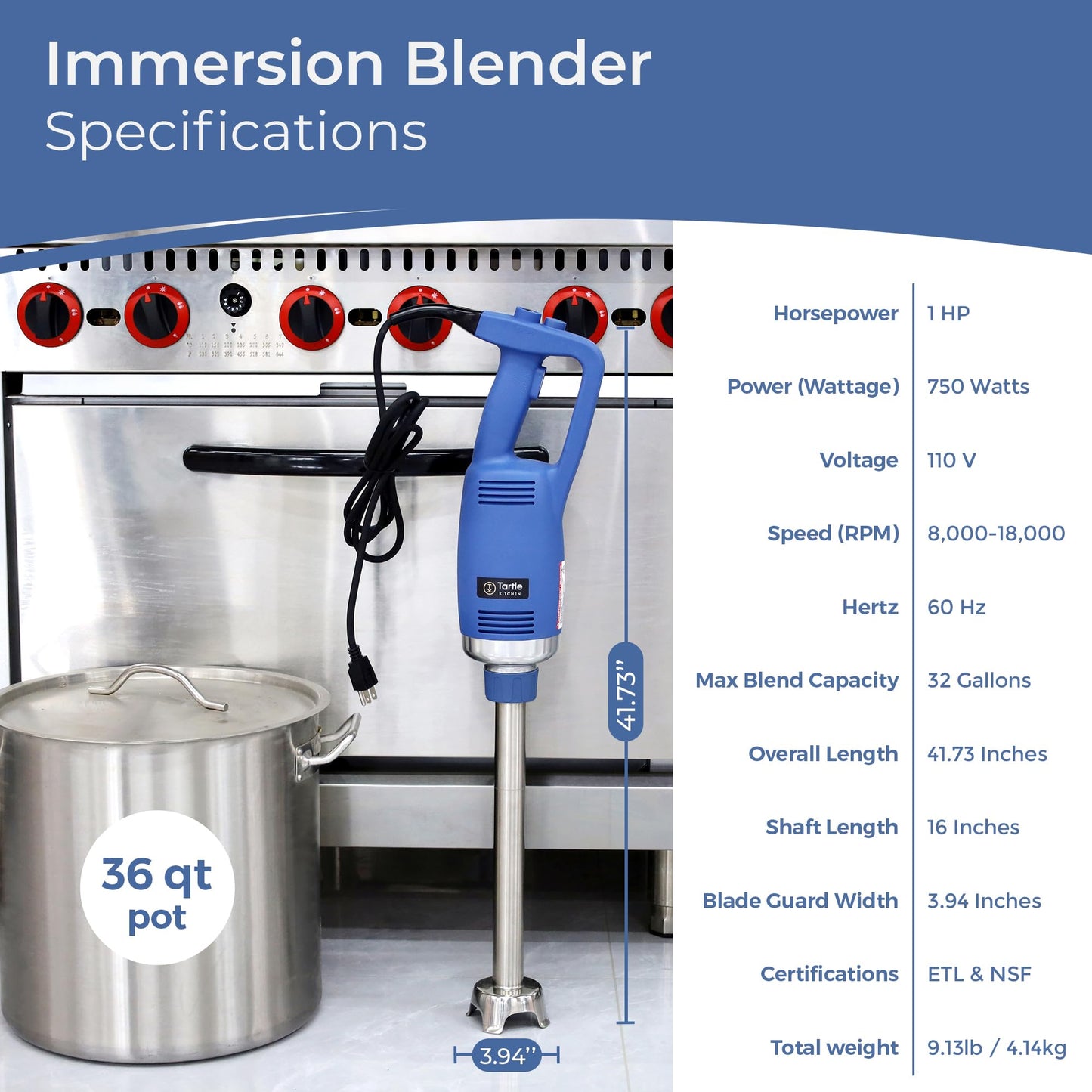 TK Commercial Immersion Blender, 750 Watt/1 HP Variable Speed Motor, 20,000 RPM X-Heavy Duty with Performance Assurance - 16"