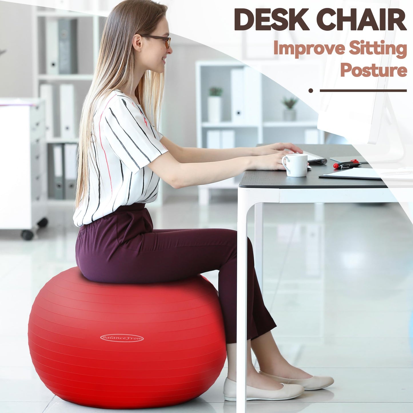 Fitvids Anti-Burst Slip Resistant Exercise Ball - 18-inch, 2,000-Pound Capacity, Red