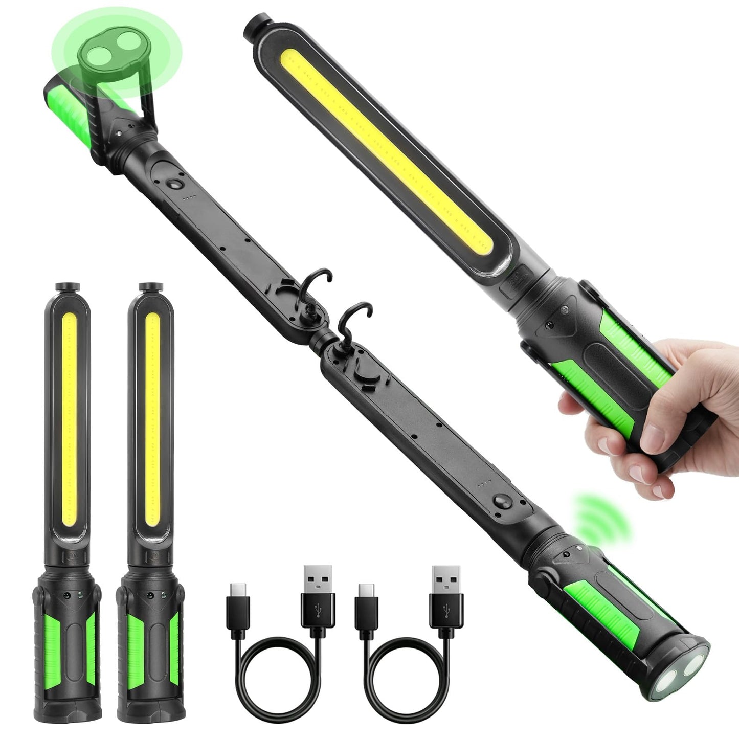 Rechargeable Mechanic Light, Single or Dual Use Underhood Work Light with Magnet and Sensor, 2400LM Magnetic Work Light Bar for Car, Inspection, Workshop, Garage, Emergency (2 Pack)