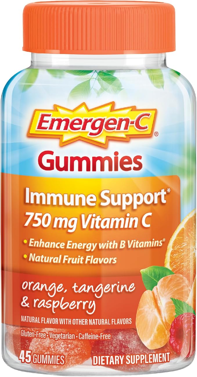 Emergen-C 750mg Vitamin C Gummies for Adults, Immunity Gummies with B Vitamins, Gluten Free, Orange, Tangerine and Raspber...