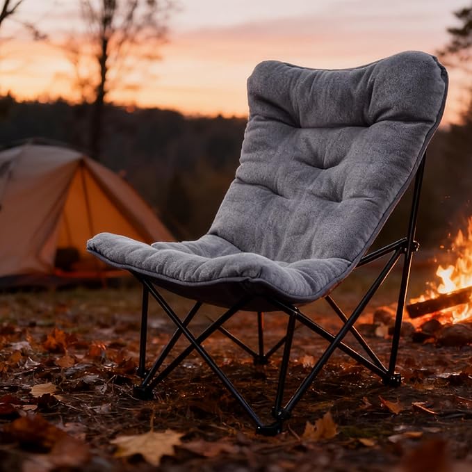 WTVIDAS Oversized Padded Camping Chair with High Back Heavy Duty Folding Comfy Chair Butterfly Chair for Adults Lawn Patio Outdoor