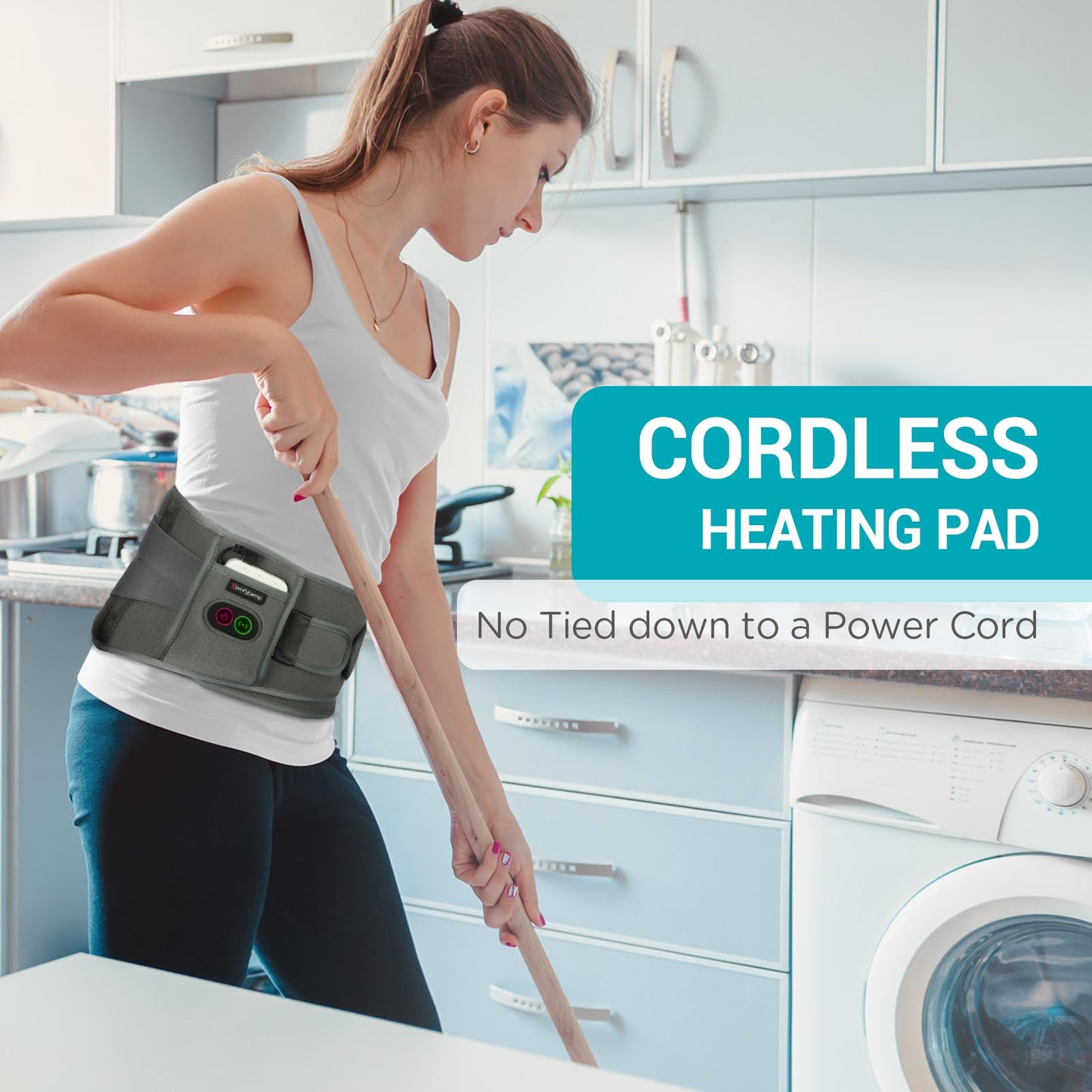 Comfytemp Cordless Heating Pad with Massager for Back, Portable Lower Back Massager FSA Eligible HSA Rechargeable Wireless Electric, Birthday Gifts for Women Men Mom Dad Seniors 3 Heat 30Auto-Off Grey